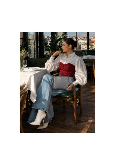 Just Polo Kadın Çift Askılı Çanta 18x20 Cm Fermuarlı Günlük Omuz Ve El Çantası Gri