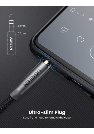 Ugreen Aux Kablosu 3.5 Mm Örgülü Erkek Erkek Ses Kablosu - Telefon Ve Araba Teyp Aux Kablosu