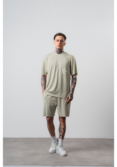 Erkek Far From Basic Baskılı Regular Fit T-shirt Şort Takım Yeşil