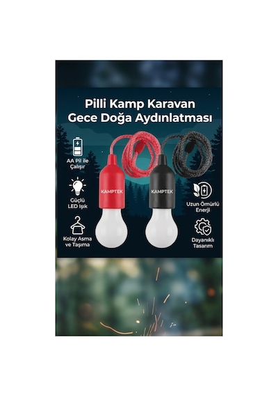 Kamptek Fonksiyonel Çek Yak Ampul 10'lu Paket - Renkli Pille Çalışan Portatif Led Işıldak Lamba Renkli