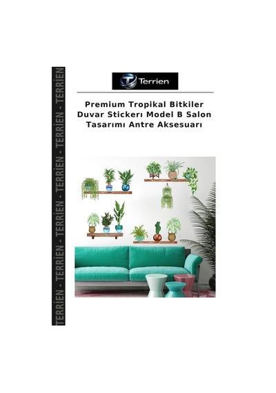 Premium Tropikal Bitkiler Duvar Stickerı Model B Salon Tasarımı Antre Aksesuarı Çok Renkli
