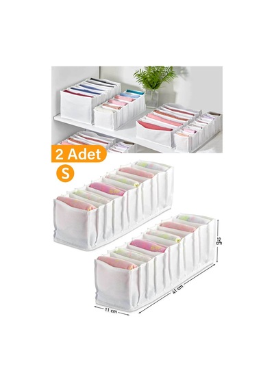 Serstil 2 Adet - Small 11 Gözlü Dolap Içi Akardiyon Organizer 12 X 40 X 12 Beyaz
