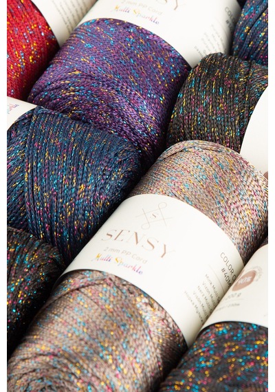 Sensy Multi Sparkle Simli Çok Renkli 200 Gr Polyester Makrome Ip Mor 2 Mm - 230 M