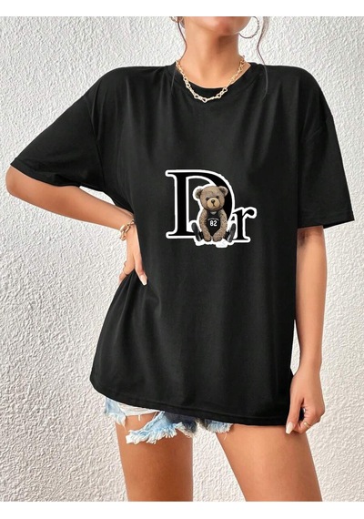 Uyguntarz Unisex Dr. Ayı Tasarım Basklı Tshirt Siyah
