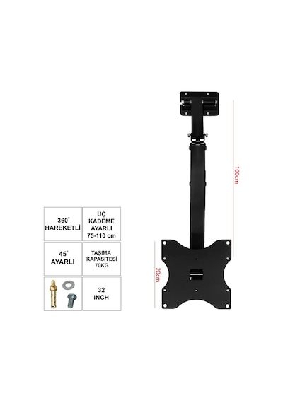 32- 40 İnç 82-102cm Lcd Askı Aparatı Tavan Hareketli Ufix Uf-32kt