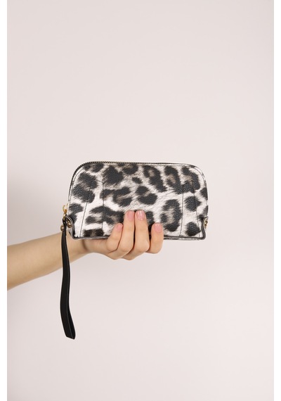 Bagmolly Mini El Çantası Beyaz Leopar Desenli Cüzdan