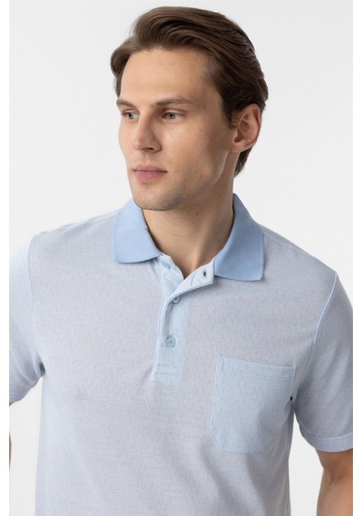 Süvari Mavi Regular Armürlü Polo Yaka Tişört-37354 Mavi