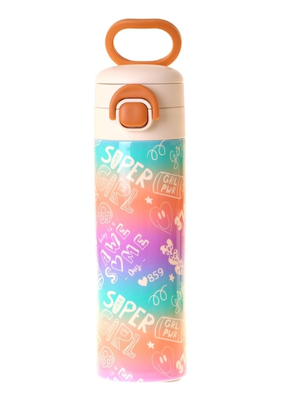 Kaukko Kids 520 Ml Renk Geçişli Lila Kız Çocuk Çelik Termos Matara Çift İçim Kilitli Kapak - L5351