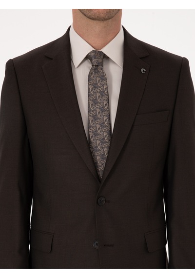 Cacharel Kahverengi Slim Fit Mikro Desenli Takım Elbise