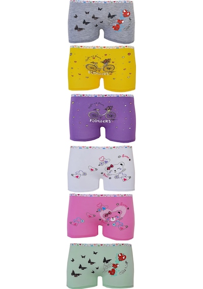 Hepsine Rakip 6lı Kız Çocuk Boxer Rengarenk Likralı Pamuklu İç Çamaşırı Külot Karışık
