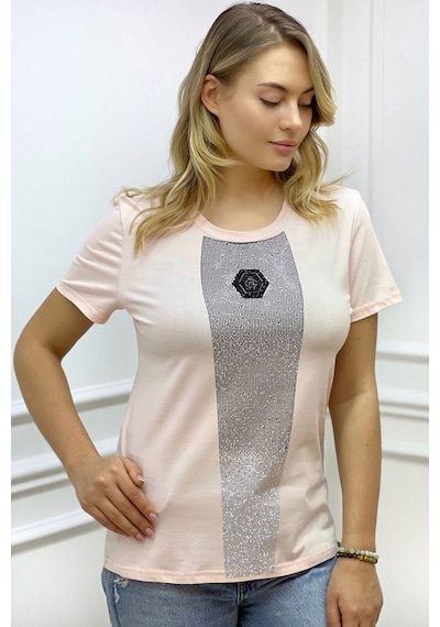 Rich Glam Bisiklet Yaka Crystal Taşlı Büyük Beden Plus Size Pamuk Şık Rahat Siyah Kadın T-shirt Pudra Rich Glam Bisiklet Yaka Crystal Taşlı Büyük Beden Plus Size Pamuk Şık Rahat Siyah Kadın T-shirt Pudra
