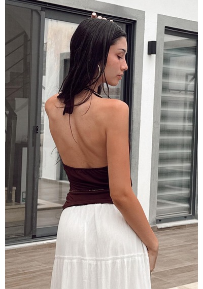 Seeh Kahverengi Boynu Bağlamalı Body Sh223