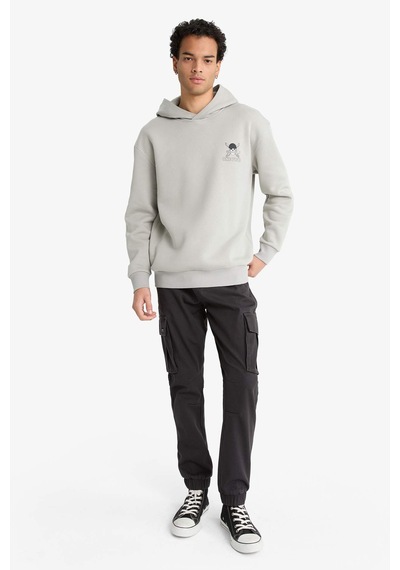 Defacto One Piece Boxy Fit Kapüşonlu Sırt Baskılı Sweatshirt E9297ax25augr454 Gri