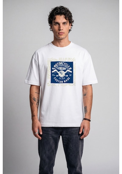 Black Nova Oversize Baskılı Unisex %100 Pamuk T-shirt Championship Beyaz