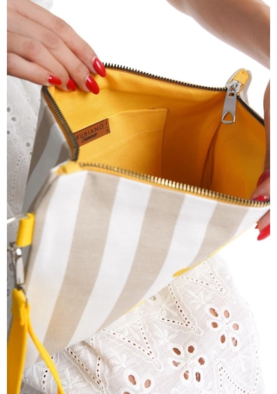 Mubiano Summer Kadın Bej/beyaz Çizgili Duck Keten Kumaş Çapa Clutch & Portföy Çanta - Msly0106-bb Bej/beyaz
