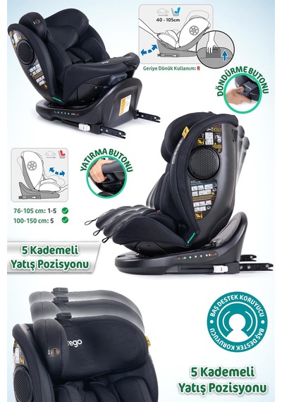 Prego Odinfix Alarmlı I-size Oto Koltuğu Siyah 4100