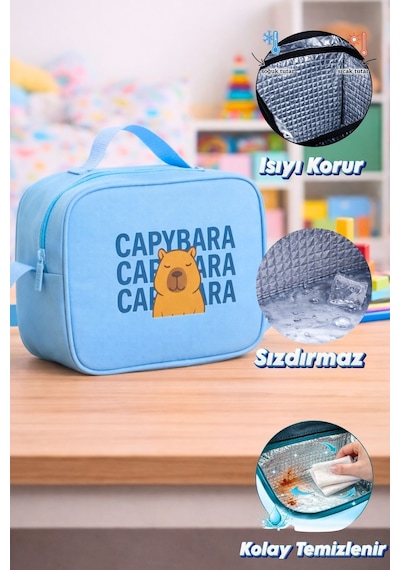 Capybara Orijinal Lisanslı Beslenme Çantası Eğlenceli Tasarım Mavi