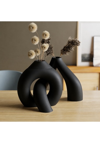 3d Baskı Interlocking Vazo - İç İçe Geçen Dekoratif Vazo-siyah Çok Renkli