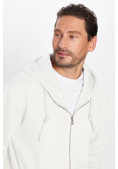 Tudors Unisex Relax Fit Rahat Kesim Pamuklu İçi Polarlı Çift Cepli Fermuarlı Beyaz Kapüşonlu Sweatshirt-32826 Beyaz