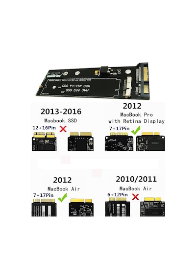 Apple Uyumlu MacBook Air Retina 2012 Ssd 7+17 Pin To Sata Çevirici Adaptör