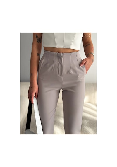 Winmoda34 Kadın Pensli Havuç Kumaş Pantolon Gri