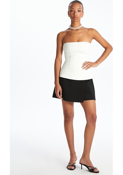 Lcw Vision Beyaz Straplez Yaka Peplum Bluz