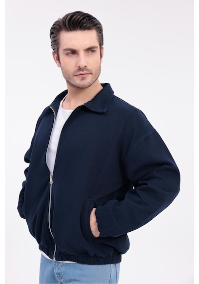 Erkek Gabardin Kumaş Fermuarlı Oversize Mevsimlik Ceket-144 Lacivert