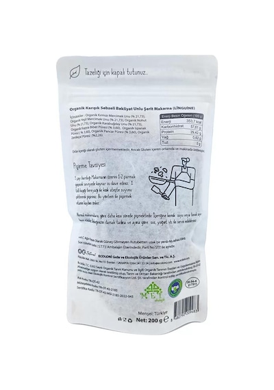 Organik Karışık Sebzeli Bakliyat Unlu Linguine Mak 200gr