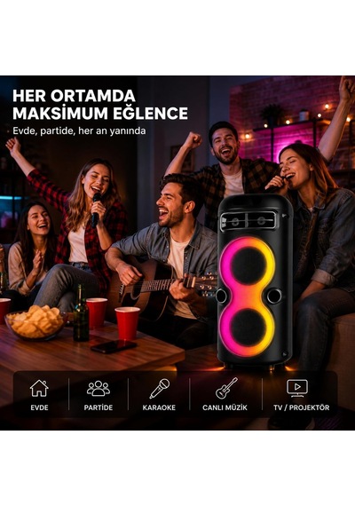 Büyük Boy Şarjlı Rgb Işıklı Hoparlör, 2 Adet 4 Inch Bass Destekli 360 Stereo 3600 Mah Şarjlı Bluetooth Tws U