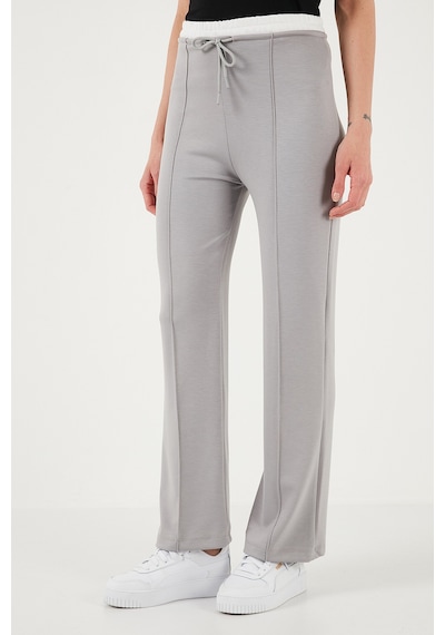 Lela Streç Slim Fit Yüksek Bel Geniş Paça Çimalı Bayan Eşofman Altı 5866078 Gri