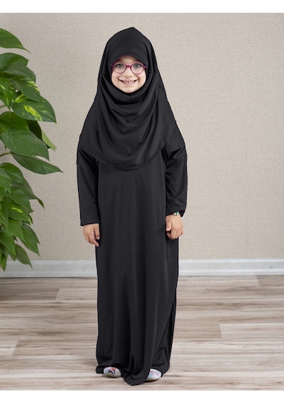Dua Giyim Tek Parça Kız Çocuk Pratik Namaz Elbisesi Lacivert