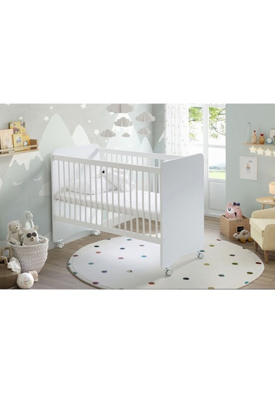 BW1025 - Pratik Kademeli Tekerlekli Bebek Beşik Beyaz 60x120 Beyaz