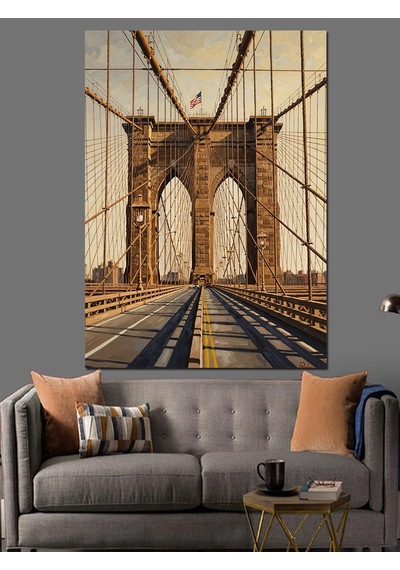 Ahşap Tablo Brooklyn Köprüsü Ve Şehir Yolu