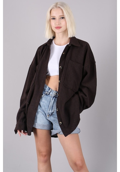 Madmext Kahverengi Oversize Gömlek Ceket Mg1562 Kahverengi