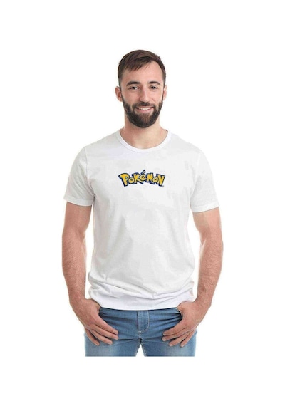 Pokemon Logosu Baskılı Beyaz Erkek Tshirt