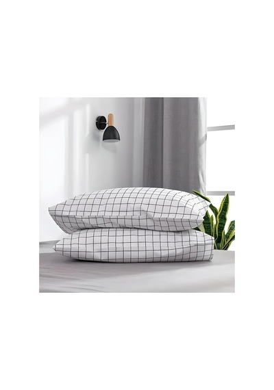 Kare Desenli Kapaklı Yastık Kılıfı 50x70 - 2 Adet Beyaz
