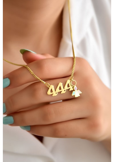 Papatya Silver 925 Ayar Gümüş Gold Kaplama Gurmet Zincirli Mineli Melek Sayısı 444 Kolye