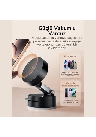 Megsafe Uyumlu Telefon Tutucu Mıknatıslı Tüm Telefonlara Uyumlu Araç Telefon Tutucu Siyah