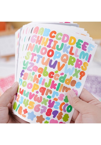 Renkli Alfabe Ve Rakamlar Yapışkanlı Sticker - Kendinden Yapışkanlı Dekoratif Defter Etiketi Çok Renkli