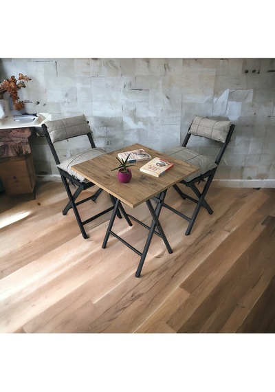 Modern Style Home Balkon Bahçe Mutfak 3'lü Bistro Set Katlanır 2 Sandalye 1 Masa Açık Gri