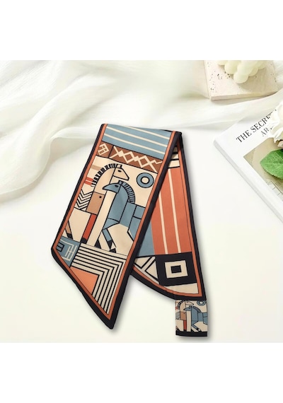 Walkenzo Geometrik At Desenli Modern Tasarım Kadın Kravat Fular Çok Renkli