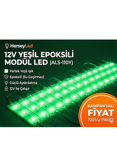 100 Adet Yeşil 5630 Epoksili Modül Led Als-110y Yeşil