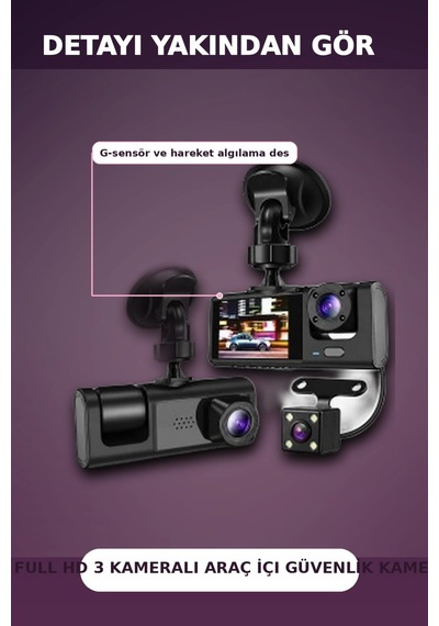 1080p Full Hd 3 Kameralı Wi-fi Bağlantılı Araç İçi Kayıt Cihazı Ve Park Kamerası Seti