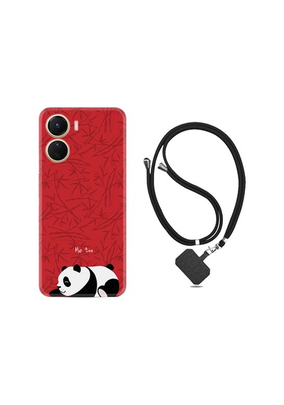 Vivo Y16 Kılıf İpli Boyun Askılı Desenli Silikon Sleeping Panda 1810