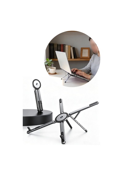 Ortası Mıknatıslı Katlanabilir Alüminyum Laptop Standı Ve Selfie Çubuğu Çok Fonksiyonlu Alüminyum Notebook Yükseltici