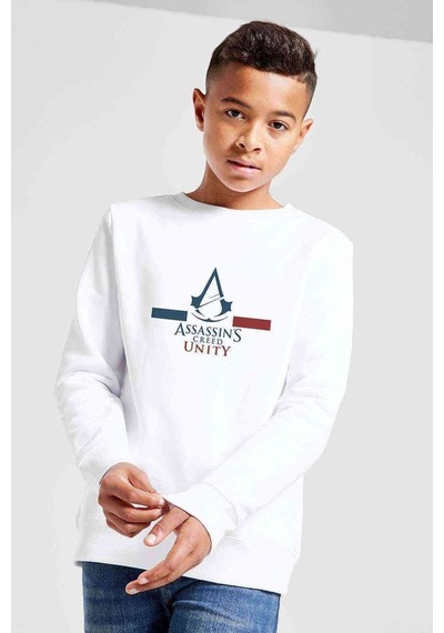 Tshirthane Assasin Creed Unity Baskılı Unisex Çocuk Beyaz Sweatshirt (534761122) Beyaz