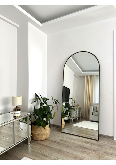 Effe Pirinç Eskitme Metal Çerçeveli 180x80 Cm Oval Boy Aynası