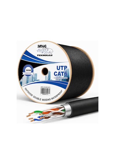 MN6 M107X CAT6 Dış Mekan Ethernet Kablosu 305 M UV Korumalı 23AWG 0.57 MM PE+PVC Çift Katmanlı Dış Kılıf LAN Kablosu