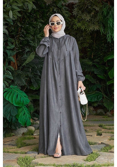 6635-brit Düğmeli Denim Ferace Gri Gri