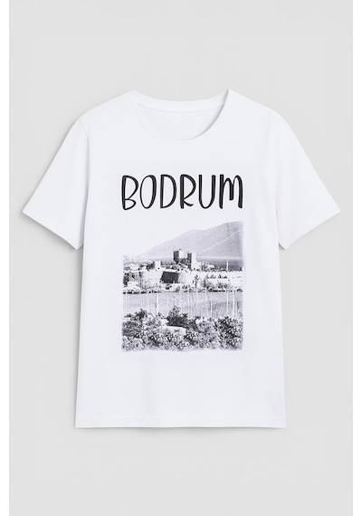 Markapia Kadın Bisiklet Yaka %100 Pamuk Bodrum Baskılı Kısa Kollu T-shirt Çok Renkli S